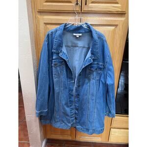 Woman Within Plus Size Denim Jacket 24W Light Wash Button Front